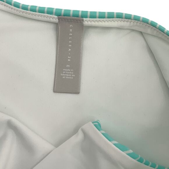 Chelsea28 High Rise High Cut Bikini Bottom Teal Blue Green Stripe Medium NWT - Picture 3 of 4